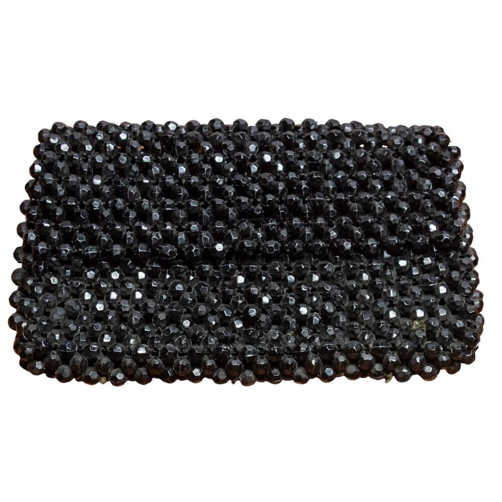 Vintage Beaded Bag BY DEBBIE Black Clutch Antique Purse Handbag Handmade Japan